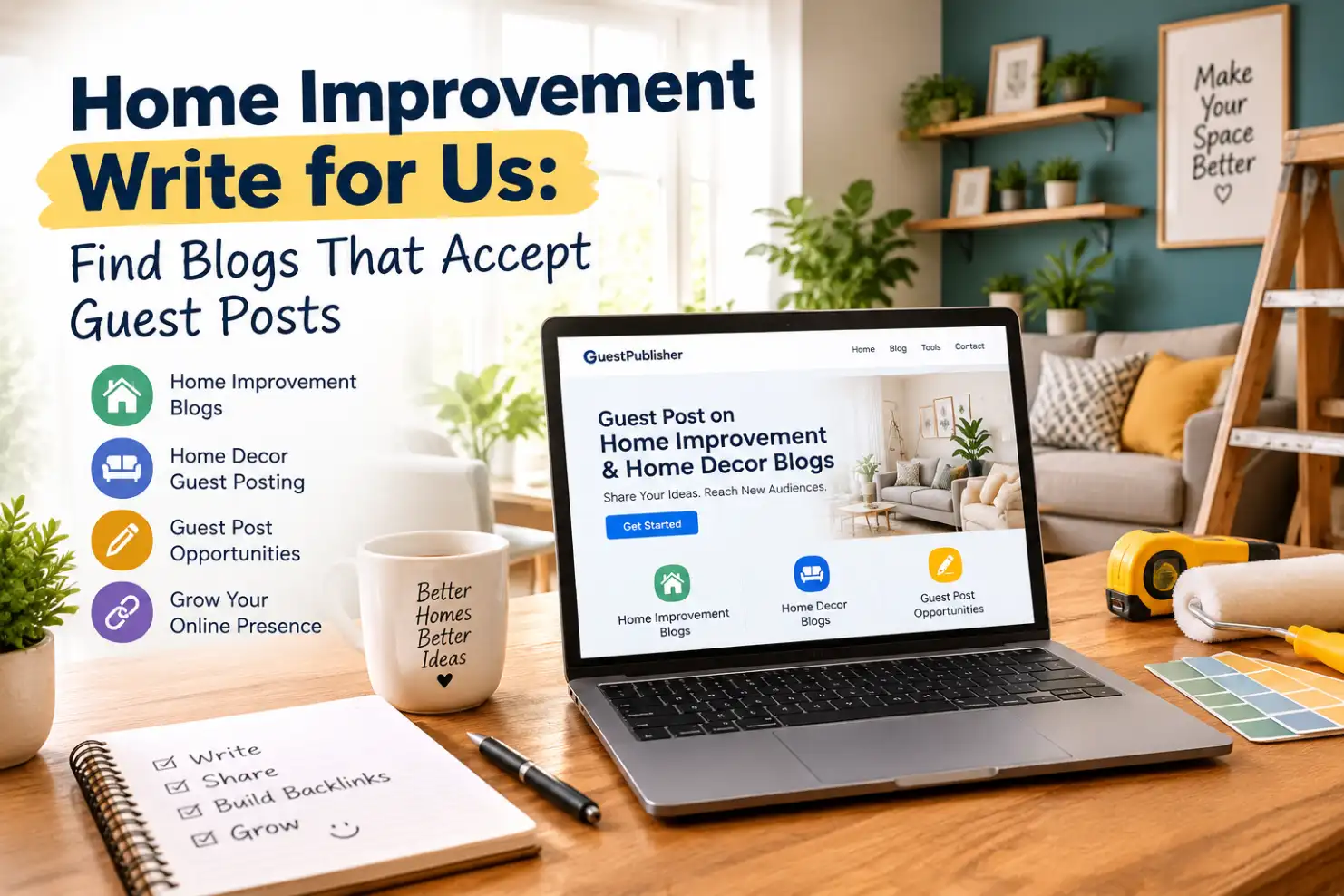 Home improvement write for us guest posting opportunities for home decor and renovation blogs on Guest Publisher.